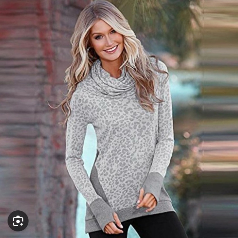 VENUS Gray Cowl Neck Sweater with Ribbed Cuffs